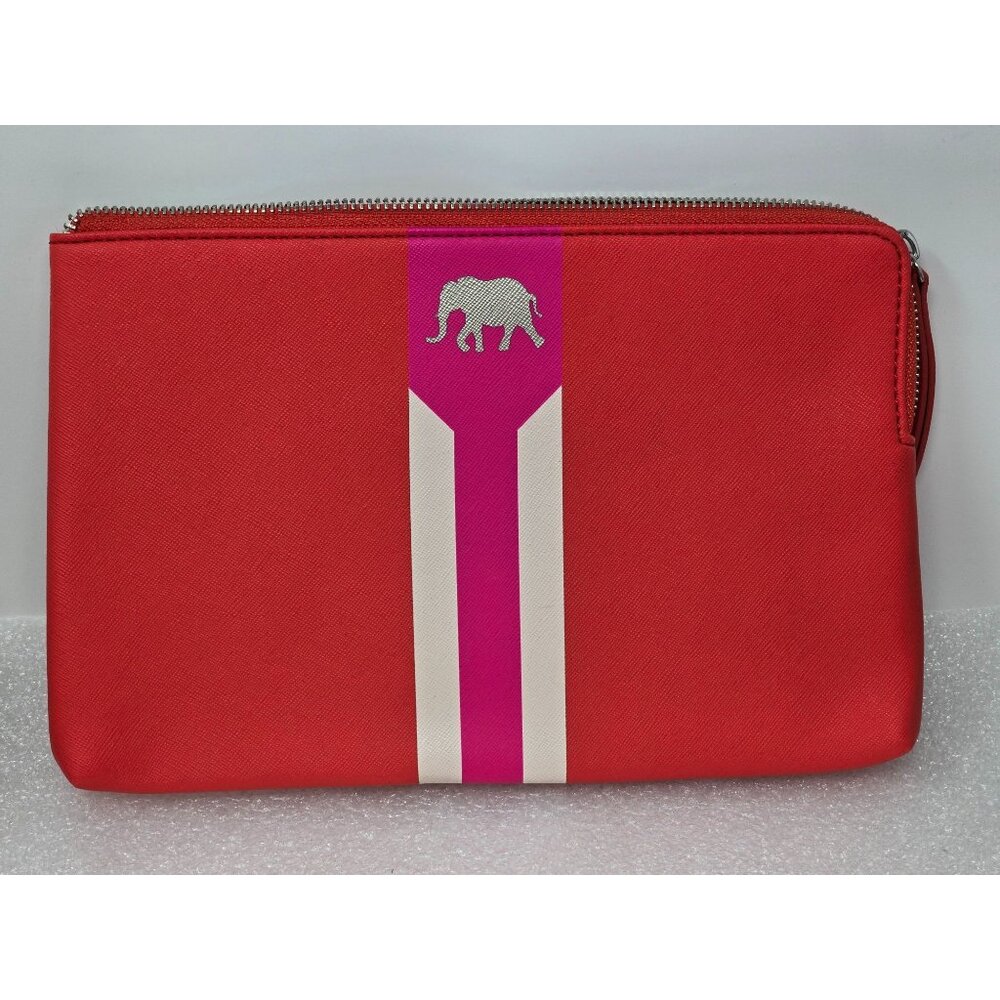 Stella & Dot Red Clutch With Pink & White Elephant Stripe Design Hello Gorgeous